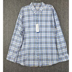 Saddlebred Plaid Button Down Mens XXL Blue Gold White Ultra Soft Classic Fit NWT
